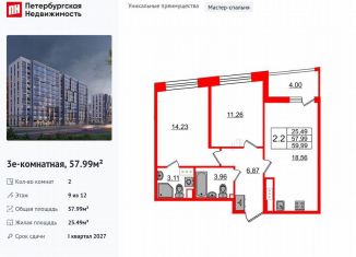 Продам двухкомнатную квартиру, 58 м2, Санкт-Петербург, Приморский район