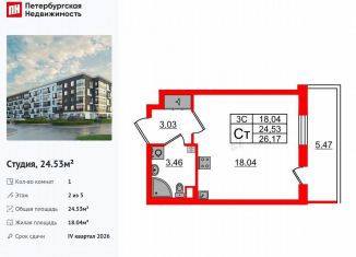 Квартира на продажу студия, 24.5 м2, Санкт-Петербург, Московский район