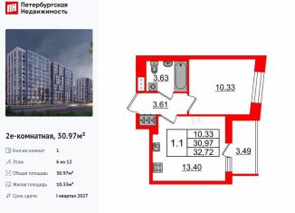 Продам однокомнатную квартиру, 31 м2, Санкт-Петербург, муниципальный округ Коломяги