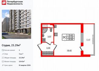 Продаю квартиру студию, 25.3 м2, Санкт-Петербург, муниципальный округ Новоизмайловское