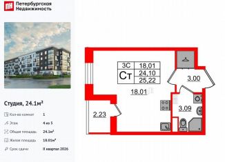 Продам квартиру студию, 24.1 м2, Санкт-Петербург, муниципальный округ Пулковский Меридиан