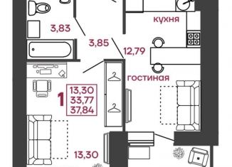 Продаю 1-комнатную квартиру, 37.8 м2, Пенза