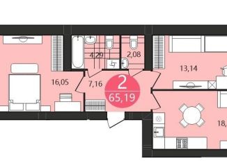 2-комнатная квартира на продажу, 65.2 м2, Ярославль, 1-я Приволжская улица, 6А, ЖК Московский Квартал