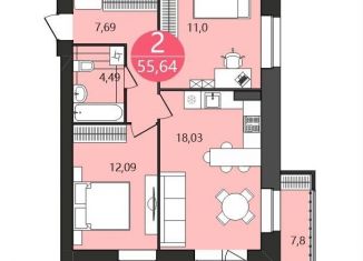 Продажа 2-ком. квартиры, 55.6 м2, Ярославль, 1-я Приволжская улица, 6А, ЖК Московский Квартал