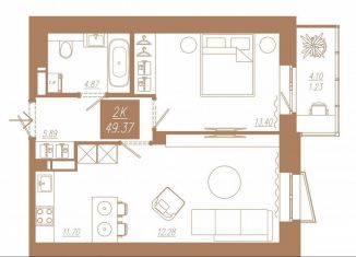 Продается 2-комнатная квартира, 49.4 м2, Красноярск, 3-я Краснодарская улица, 14А