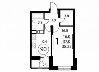 Продаю 1-комнатную квартиру, 38.3 м2, Домодедово