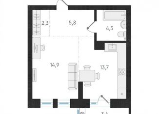 Продажа 1-комнатной квартиры, 41.2 м2, Новосибирск, метро Заельцовская