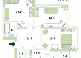 Продаю 3-ком. квартиру, 79.9 м2, Крым