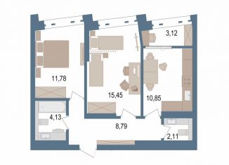 2-ком. квартира на продажу, 54.9 м2, Уфа, улица Пархоменко, 156Ж