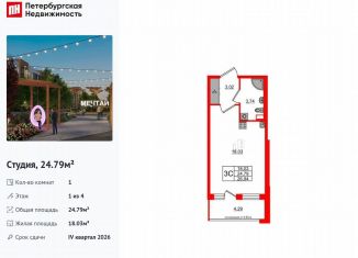 Продается квартира студия, 24.8 м2, посёлок Шушары