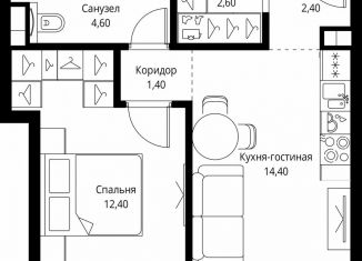 Продам однокомнатную квартиру, 37.8 м2, Москва, квартал Клифф 5, 1