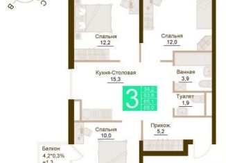 Продается трехкомнатная квартира, 68 м2, посёлок городского типа Молодёжное