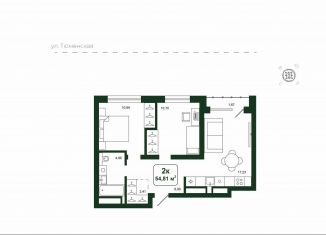 Продам двухкомнатную квартиру, 54.8 м2, деревня Дударева, улица Сергея Джанбровского, 25