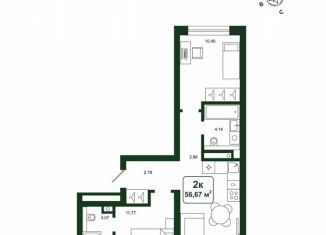 Продажа двухкомнатной квартиры, 56.7 м2, деревня Дударева, улица Сергея Джанбровского, 25