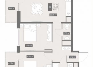 Продаю 2-комнатную квартиру, 51.6 м2, посёлок Шушары