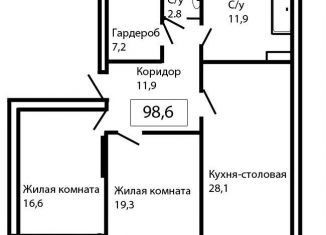 Продаю трехкомнатную квартиру, 98.6 м2, деревня Сосенки, Ясеневая улица, 3к1, ЖК Дубровка