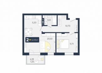 Двухкомнатная квартира на продажу, 52.9 м2, посёлок Солонцы, ЖК Живём