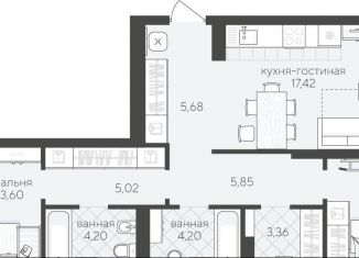 Продается двухкомнатная квартира, 70.9 м2, Тюмень, Ленинский округ