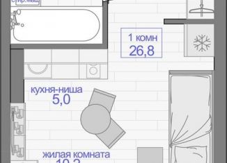 1-комнатная квартира на продажу, 26.8 м2, Красноярск, Кировский район
