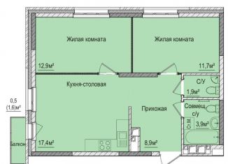 2-комнатная квартира на продажу, 56.6 м2, Ижевск, Зелёная улица, 60к2, ЖК Тринити