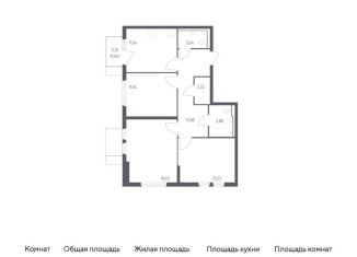 Трехкомнатная квартира на продажу, 74.5 м2, село Остафьево, жилой комплекс Остафьево, к17