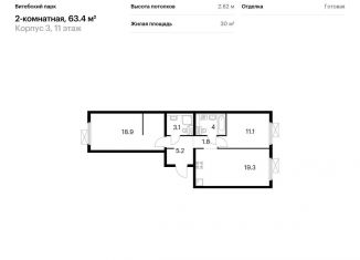 Продается двухкомнатная квартира, 63.4 м2, Санкт-Петербург, метро Волковская