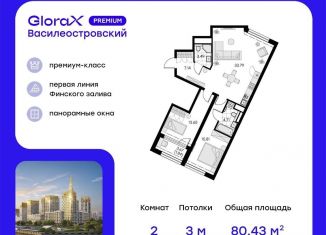 Двухкомнатная квартира на продажу, 80.4 м2, Санкт-Петербург, муниципальный округ Морской