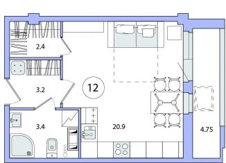 Продается 1-комнатная квартира, 35.1 м2, Санкт-Петербург, улица Одоевского, 17, метро Василеостровская