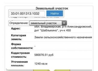 Продажа земельного участка, 12.4 сот., ДНТ Шаблыкино, ДНТ Шаблыкино, 451