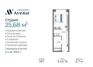 Продажа квартиры студии, 25.7 м2, Санкт-Петербург, Магнитогорская улица, 51литЗ, муниципальный округ Большая Охта