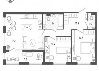 Продажа 2-ком. квартиры, 73.5 м2, Санкт-Петербург, метро Балтийская