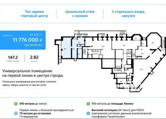 Торговая площадь на продажу, 147.2 м2, Новосибирск, Вокзальная магистраль, 8Б