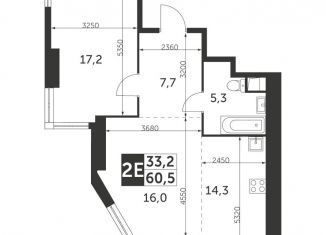 Продается двухкомнатная квартира, 60.5 м2, Москва, ЖК Архитектор