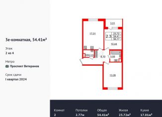 Продам двухкомнатную квартиру, 54.4 м2, Санкт-Петербург, ЖК Солнечный Город. Резиденции