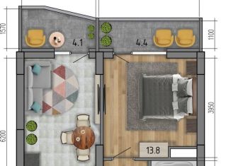 Продажа 1-ком. квартиры, 42.8 м2, Воронеж, ЖК Микрорайон Боровое