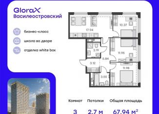 Продаю трехкомнатную квартиру, 67.9 м2, Санкт-Петербург