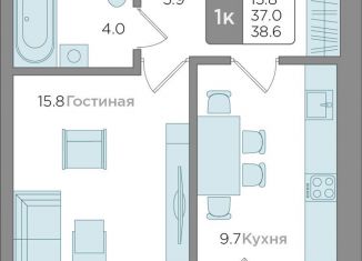 Продается однокомнатная квартира, 37 м2, Калининград, Центральный район
