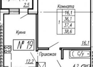 Продается 1-комнатная квартира, 38.6 м2, Калининградская область