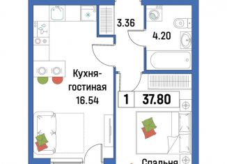 Продается 1-комнатная квартира, 37.8 м2, Мурино, ЖК Урбанист