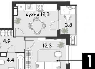 1-ком. квартира на продажу, 37.7 м2, Краснодар
