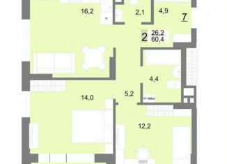 Продажа 2-комнатной квартиры, 60.4 м2, Екатеринбург, улица Шаумяна, 83, метро Площадь 1905 года