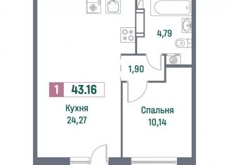 Продажа 1-комнатной квартиры, 43.2 м2, Мурино