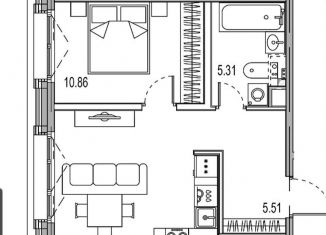 1-комнатная квартира на продажу, 39 м2, Санкт-Петербург, улица Стахановцев, 1, метро Новочеркасская
