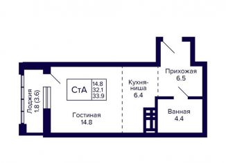 Продажа квартиры студии, 33.9 м2, Новосибирск, улица Фрунзе, с1, метро Берёзовая роща