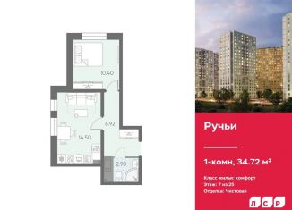 Продам 1-комнатную квартиру, 34.7 м2, Санкт-Петербург