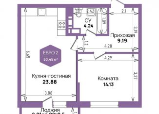 1-комнатная квартира на продажу, 53.5 м2, Краснодар, Константиновская улица, 5лит6