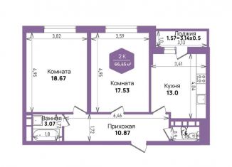 Продажа двухкомнатной квартиры, 66.5 м2, Краснодар, Прикубанский округ, Константиновская улица, 5лит6