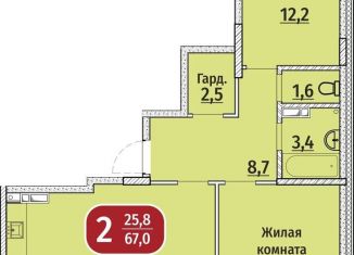 Продается двухкомнатная квартира, 69.5 м2, Чебоксары, Гражданская улица, поз4, Московский район