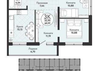 3-ком. квартира на продажу, 60.9 м2, Новосибирск