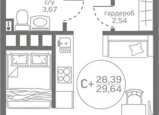 Квартира на продажу студия, 28.4 м2, деревня Патрушева, улица Петра Ершова, 8